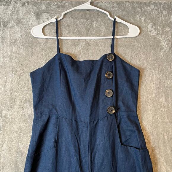 Lost In‎ Lunar Women's Navy Luca Linen Blend Pantsuit Size Medium New - Picture 2 of 8
